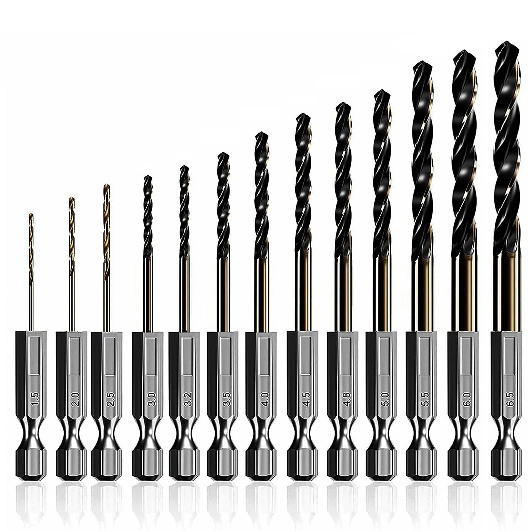 Hex Shank Metric Drill Bit Set - 13 PCS (1.5mm-6.5mm), Quick Change High Speed Steel Drill Bits for Impact Driver for Aluminum Alloy/Metal/Steel/Wood/Plastic