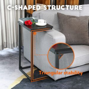 AMHANCIBLE C Shaped End Table Set of 2, Couch Tables That Slide Under, TV Trays, Side Tables for Living Room, Snack Table for Small Space, Black HET02BBK