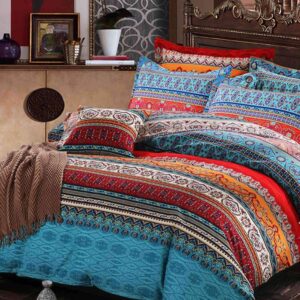 Bohemian Duvet Cover Queen, Microfiber Bohemian Bedding Sets, 3 Pieces Boho Duvet Cover for All Seasons, 1 Duvet Cover and 2 Pillowcases with Zipper Closure, Breathable Easy Care (Bohemian, Queen)