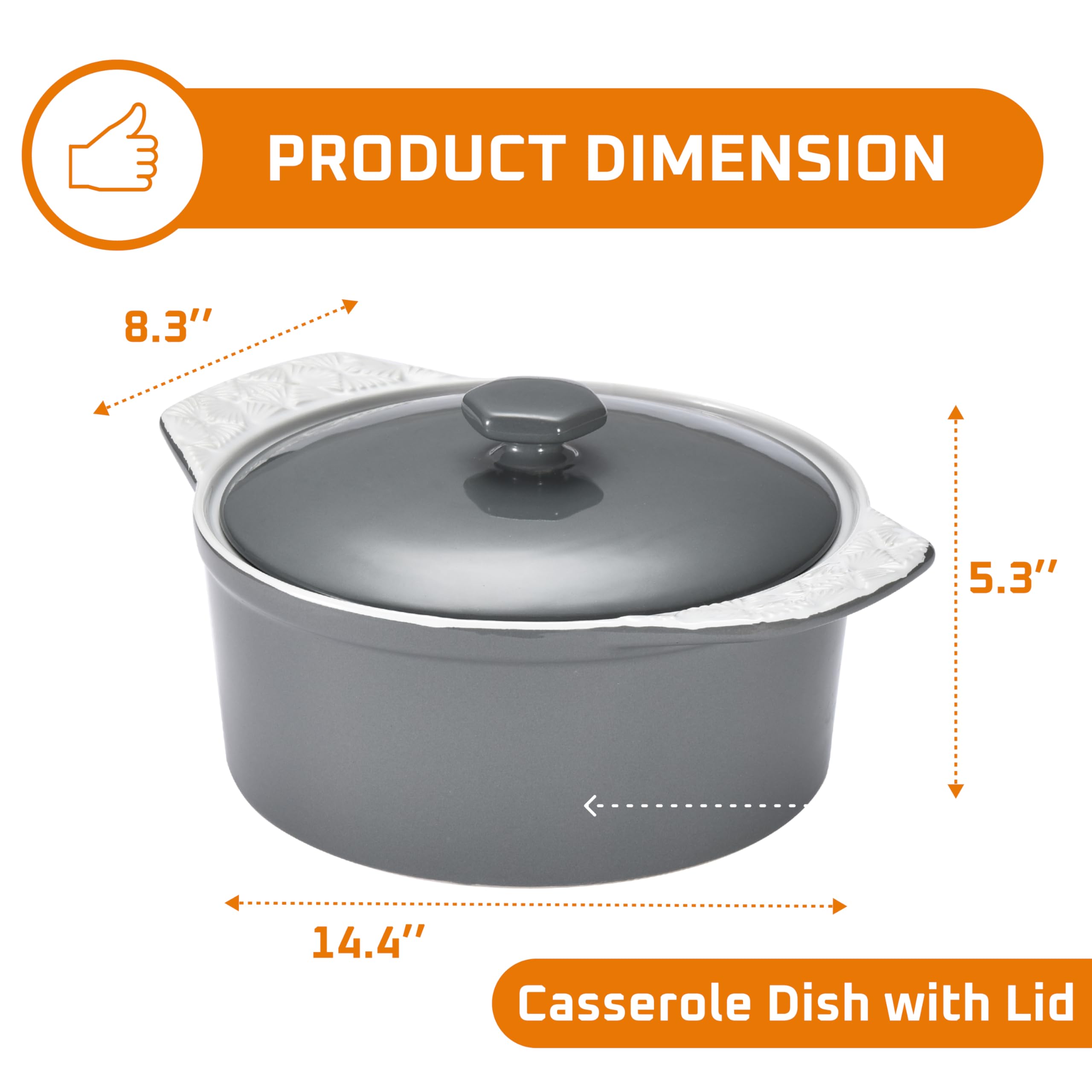 Bruntmor Casserole Dish with Lid - Oven Safe Casseroles for Baking Dishes - Bakeware Pot with Handles - Covered Deep Casserole Set - Bakeware with Lids - Cookware Set - 2 Quarts - Grey and White