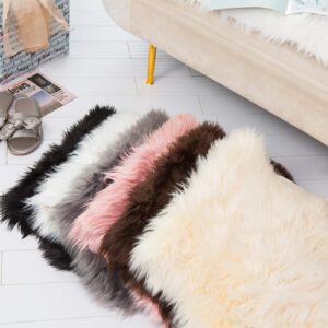 HYSEAS Faux Sheepskin Fur Area Rug Brown, 2x3 Feet, 2 Pack, Fluffy Soft Fuzzy Plush Shaggy Carpet Throw Rug for Indoor Floor, Sofa, Chair, Bedroom, Living Room, Home Decoration