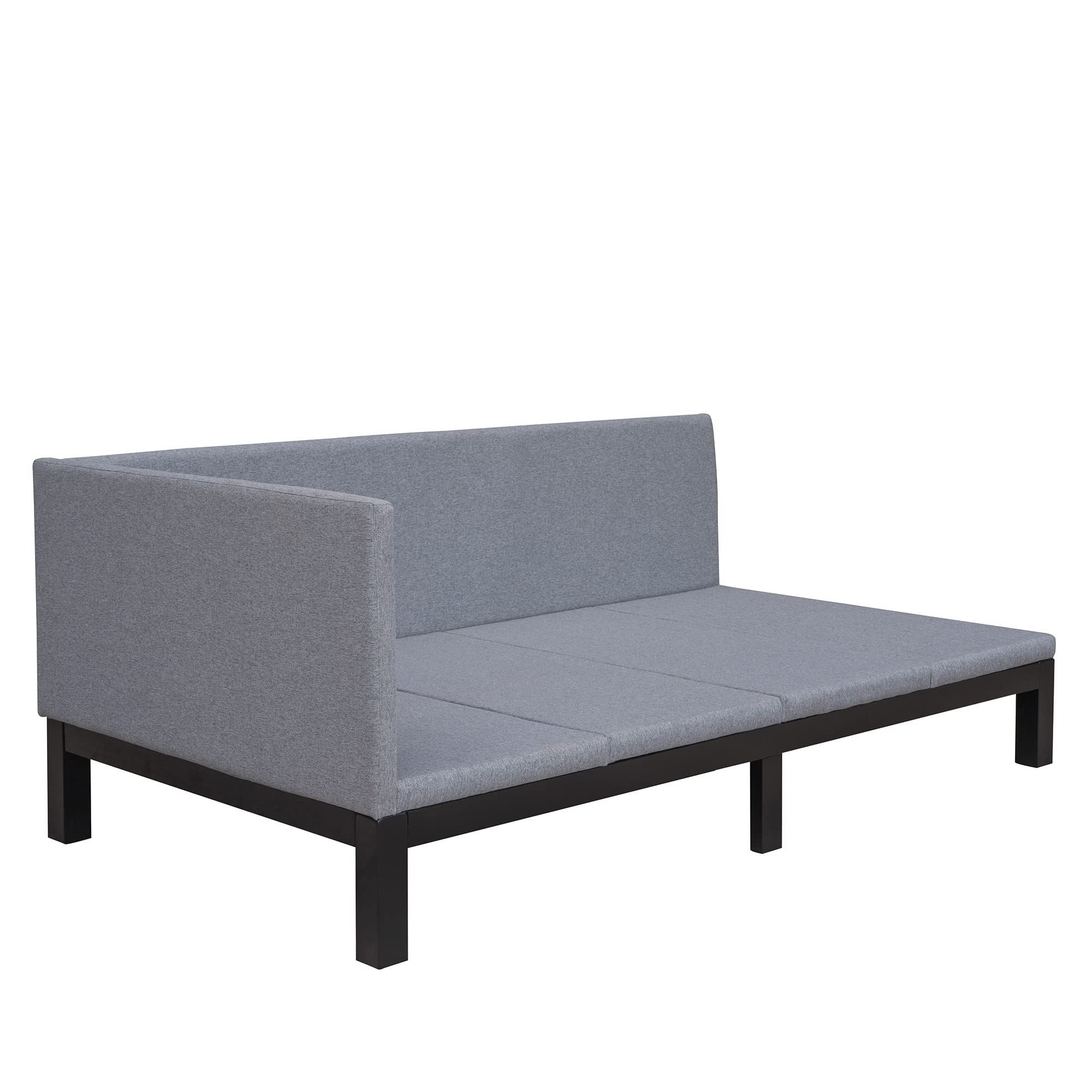 Merax, Gray Upholstered Daybed/Sofa Frame/Wood Floor Linen Cover Mattress/Futon Sleeper Beds, Twin Size