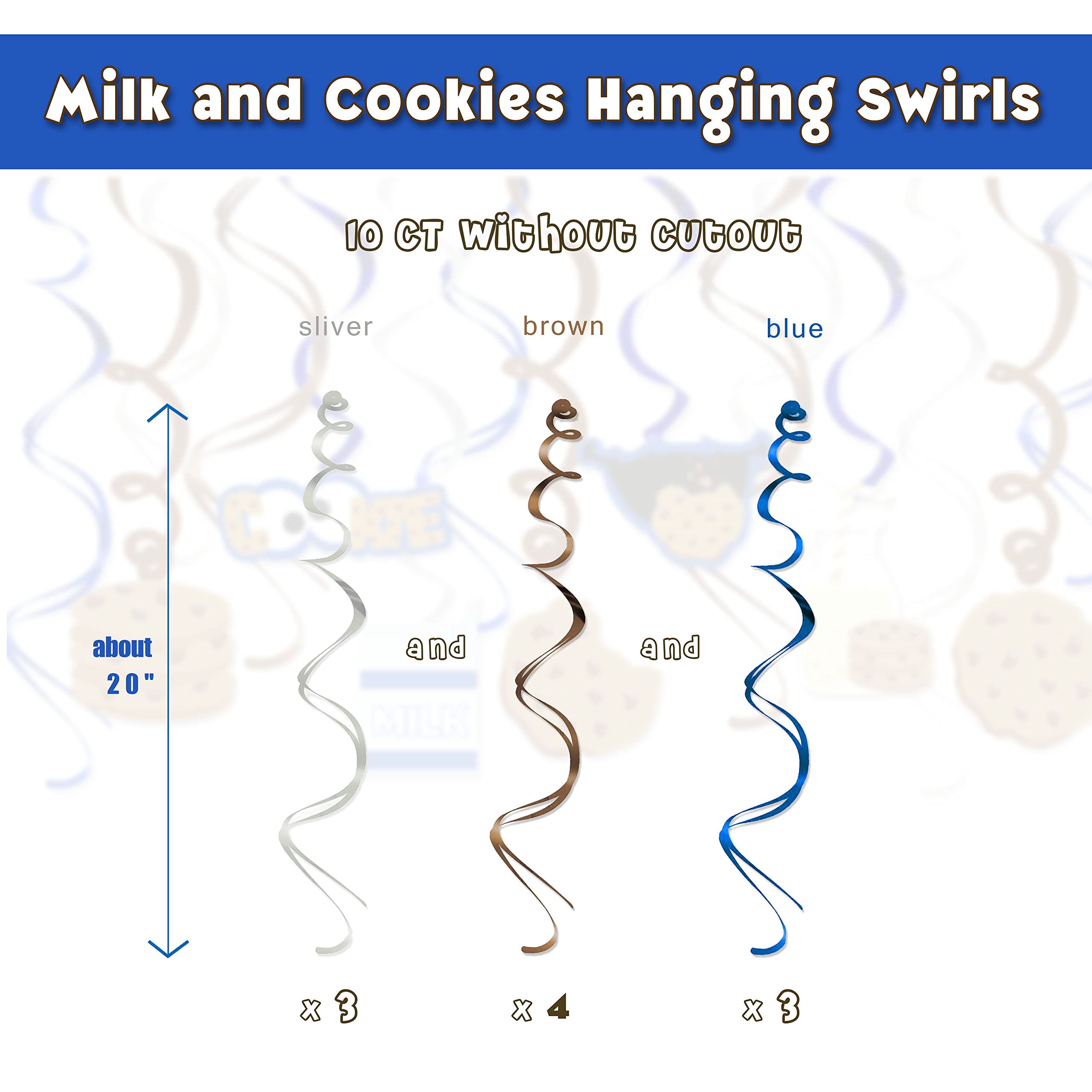 Cookies Milk Birthday Decorations Hanging Swirls, Cookie Happy Birthday Monsters Party Supplies Baby Shower for Kids (24 CT)