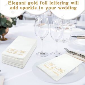 100 Pieces Wedding Napkins for Reception Disposable Bridal Shower Napkins Gold Foil Wedding Decorations for Wedding Shower Engagement Party Decorations Cocktail Beverage Dessert (Simple Styles)