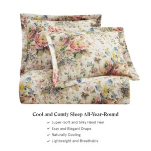 HiEnd Accents Floral Bedding Jardin Lyocell 3 Piece Queen Duvet Cover Set, Cottage Garden Botanical Rose Print Bed Set, Women Girls Soft Silky Flower Comforter Cover with Pillow Shams