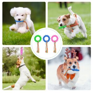 cobee Puppy Teething Toys with Cotton Ropes, 3 Pcs Cute Sun-Shaped Chew Toys for Dog Oral Teeth Soothe Itching 360° Clean Pet Teeth Interactive Pet Chew Ring for Small/Medium Dogs(Green, Pink, Blue)