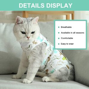 URROMA 1 Piece Dinosaur Recovery Suit for Cat, Pet Surgical Recovery Suit Soft Breathable Cat Wound Surgery Recovery Suit for Cats Kitten, M