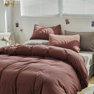 Pureant Brick Red Comforter Sets Queen Solid Dark Rust Red Bedding Comforters Modern Plain Purplish Cotton Bed Quilts Women Girls Blackish Red Warm Blankets Pure Dark Brown Red Durable Bedding Vintage