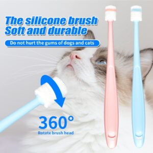 4 pcs Small dog & Cat Toothbrush 360 Degree Soft Silicone, Cat Dental Care, Pet Toothbrush, Oral Hygiene, Easy to Handle, Deep Clean, Independent Packaging, light sky blue & light pink (4 pack)