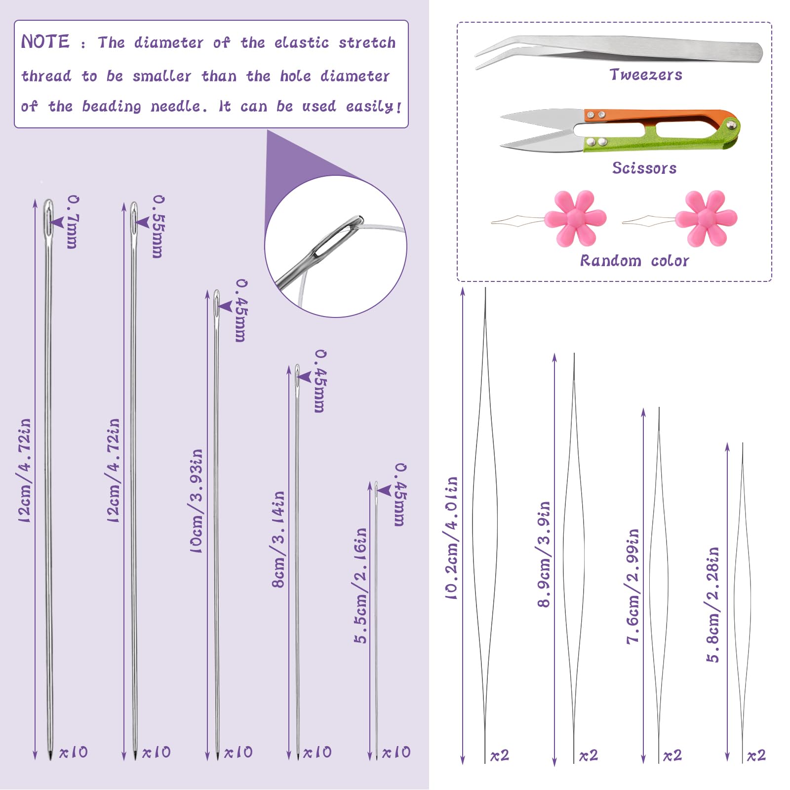 58 Pcs Beading Needles Set,50 Pcs Long Straight Beading Thread Needles, 8 Pcs Big Eye Beading Needles with Threader, Needle Bottle, Yarn Scissors,Tweezers for Bracelets and Jewelry Making