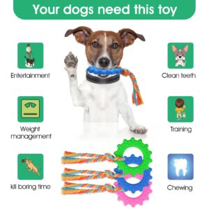 cobee Puppy Teething Toys with Cotton Ropes, 3 Pcs Cute Sun-Shaped Chew Toys for Dog Oral Teeth Soothe Itching 360° Clean Pet Teeth Interactive Pet Chew Ring for Small/Medium Dogs(Green, Pink, Blue)