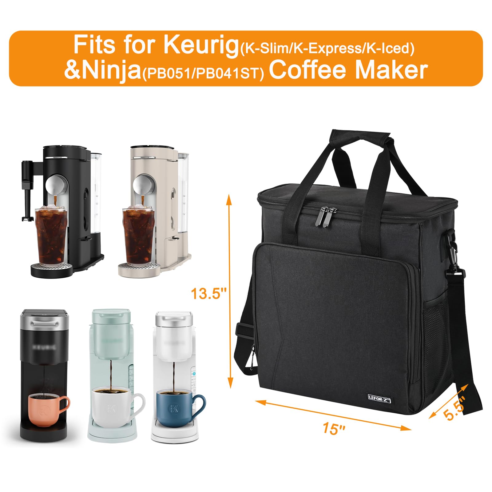 LEFOR·Z Travel Coffee Maker Carrying Bag Compatible with Keurig K-Slim/K-Express/K-Iced/Ninja PB051/PB041ST,Single Serve Coffee Maker Portable Storage Bag with Shoulder Strap(Patented Design)