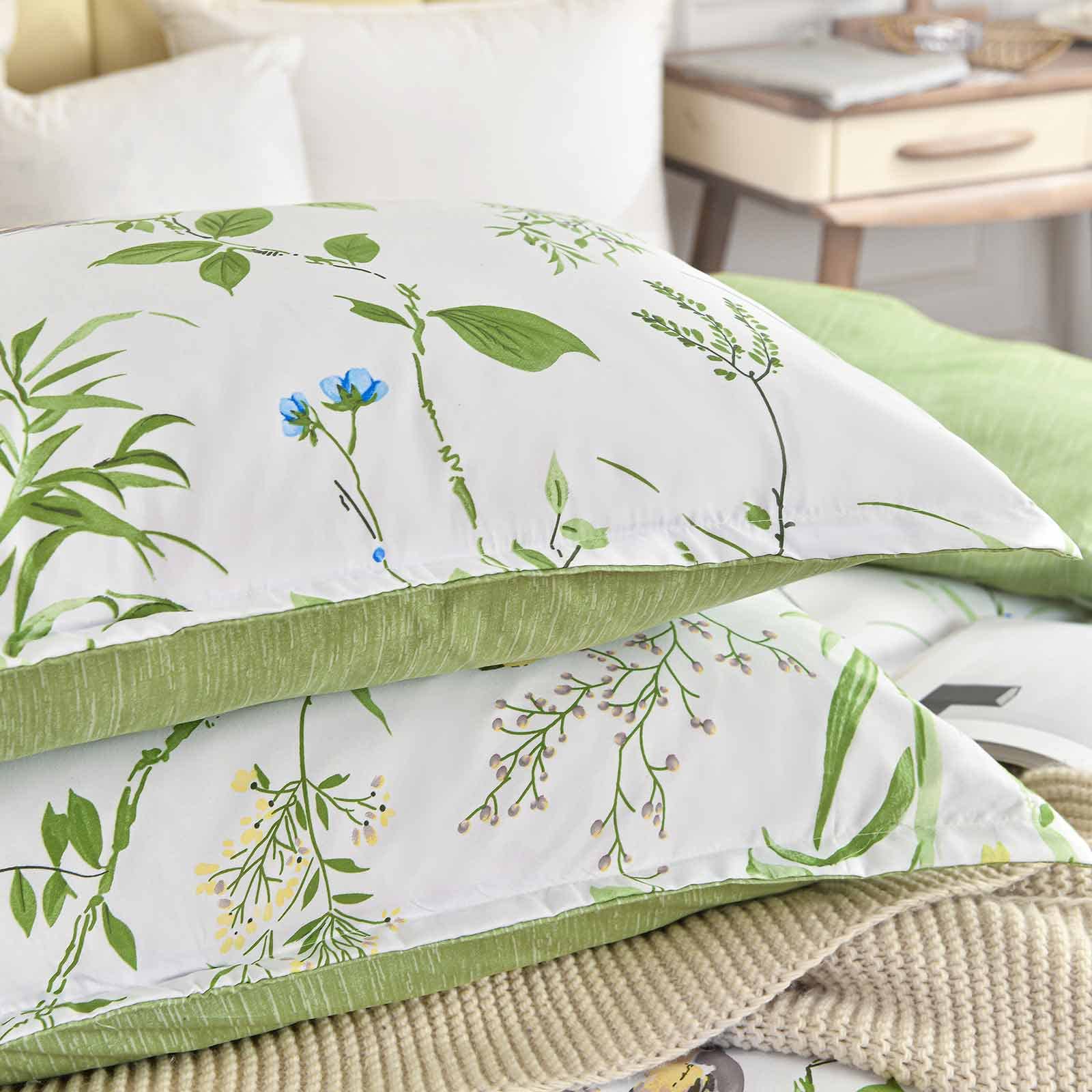 Nanko King Size Duvet Cover Set, Green Floral/Flower Leaf Bird Print Pattern, 3pc 104x90 Microfiber Comforter Quilt Bedding Cover with Zip Ties - Spring Modern Farmhouse for Men and Women Teen Girl