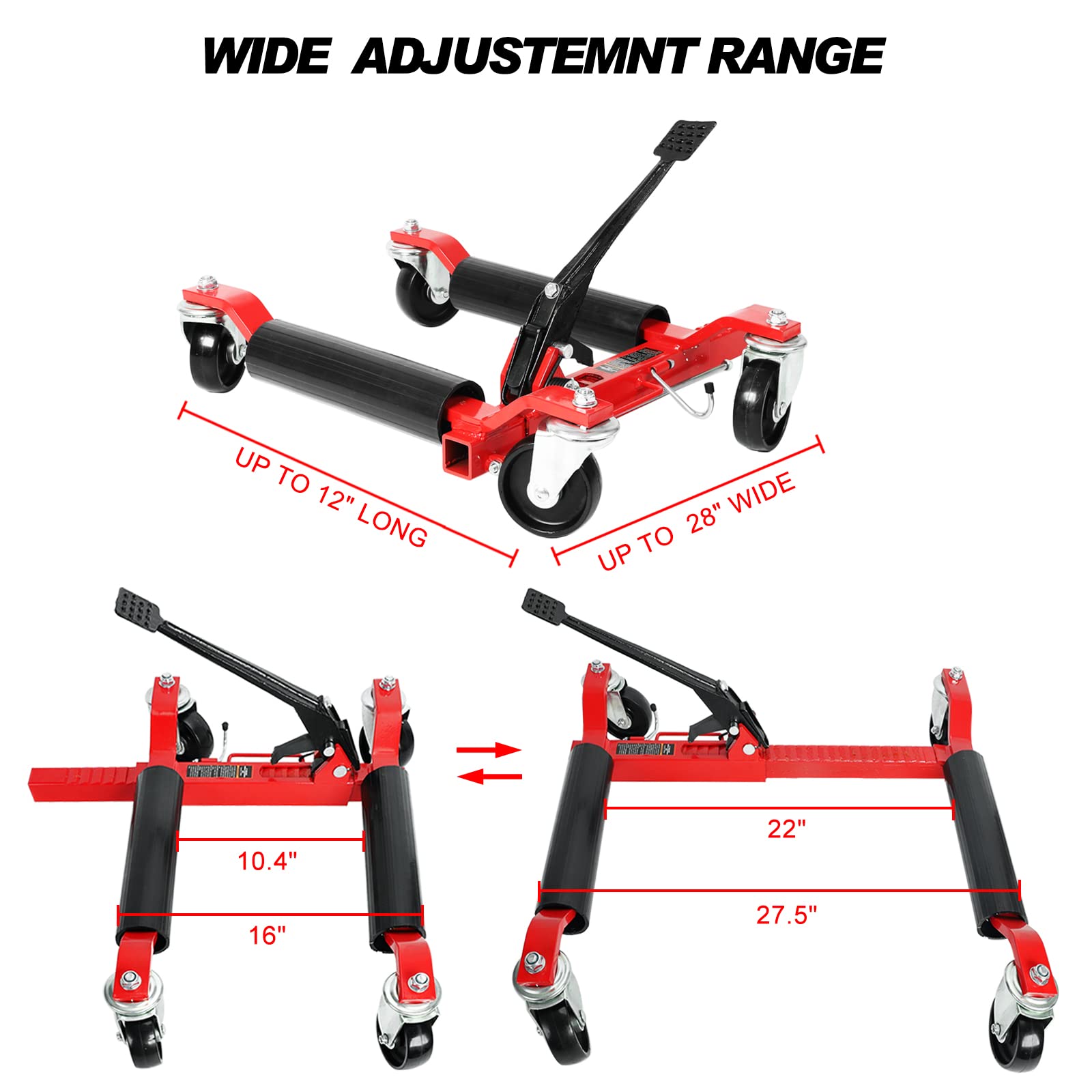 BLACKHORSE-RACING Wheel Dolly Car Skates Mechanic Vehicle Positioning Tire Jack Ratcheting Foot Pedal Lift Car Wheel Dolly Heavy Duty, 1250lbs, 4-Pack