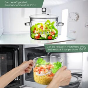 Pots Glass Cooking Pot, Clear Glass Pot Saucepan with Lid, Pot Stew Pot Double-Handle Cookware Microwave Stove Dishwasher Safe Pot for Milk Pasta Noodles Soup, 1350mL Oven