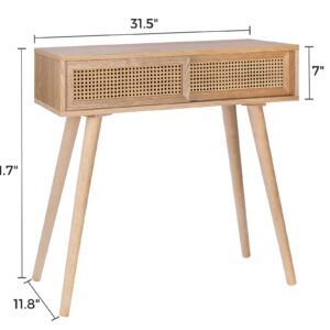 Console/Entryway Tables, Small Vanity Desk Rattan Dresser Side Table Entry Table Narrow Modern Hallway/Sofa Table Boho for Living Room, 31"