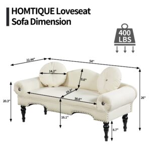 Homtique 54 Inches Velvet Loveseat with Rolled Arm,Mid Century Modern 2 Seater Couch Settee Sofa Entryway Bench with 2 Round Pillows for Living Room Bedroom Small Space (Beige)