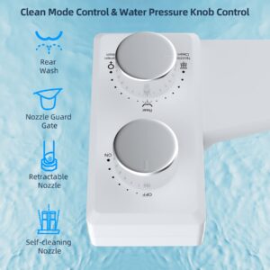 Hibbent Bidet Attachment for Toilet, Non-Electric Dual Nozzle for Frontal & Rear Wash, Adjustable Water Pressure Control, Fresh Water Bidet Toilet Seat, Self Cleaning Water Sprayer, White/Chrome