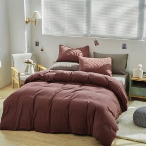 Pureant Brick Red Comforter Sets Queen Solid Dark Rust Red Bedding Comforters Modern Plain Purplish Cotton Bed Quilts Women Girls Blackish Red Warm Blankets Pure Dark Brown Red Durable Bedding Vintage