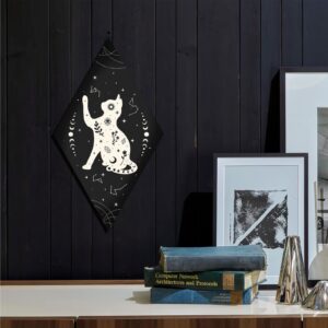 CRASPIRE Wooden Wall Decorations Boho 3pcs Black Wooden Pendulum Board Cats Snakes Moths Wall Hanging Ornament Rhombus Wall Art with Tarot Patterns for Witchcraft Wiccan Altar Supplies Home Gallery