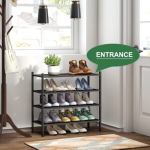 kiplant Shoe Rack for Entryway, Black Bamboo Shoe Rack 4-Tier, Stackable Shoe Organizer for Hallway Closet, Free Standing Shoe Racks for Indoor Outdoor