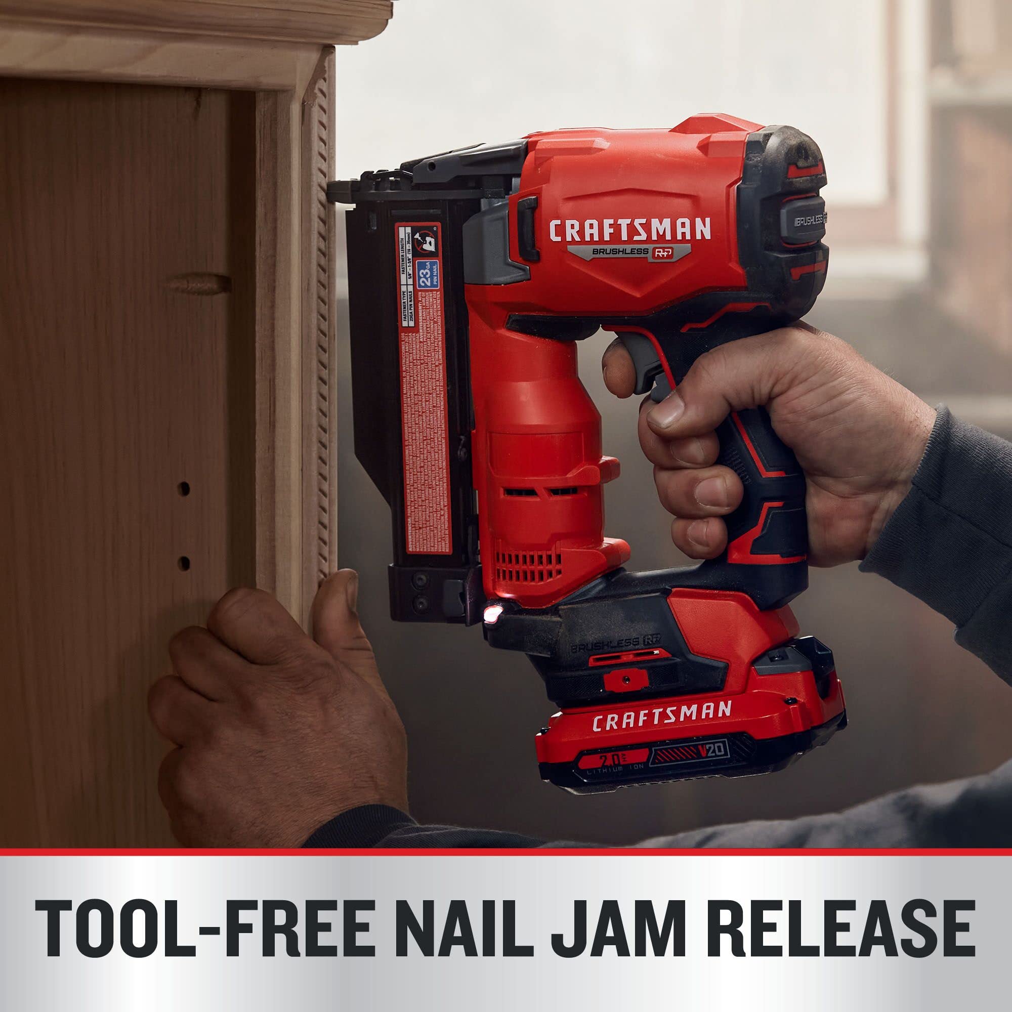 CRAFTSMAN V20 RP Pin Nailer, Nail Gun, 23GA, For 5/8-1-3/8 inch Pin Nails, Bare Tool Only (CMCN623B)