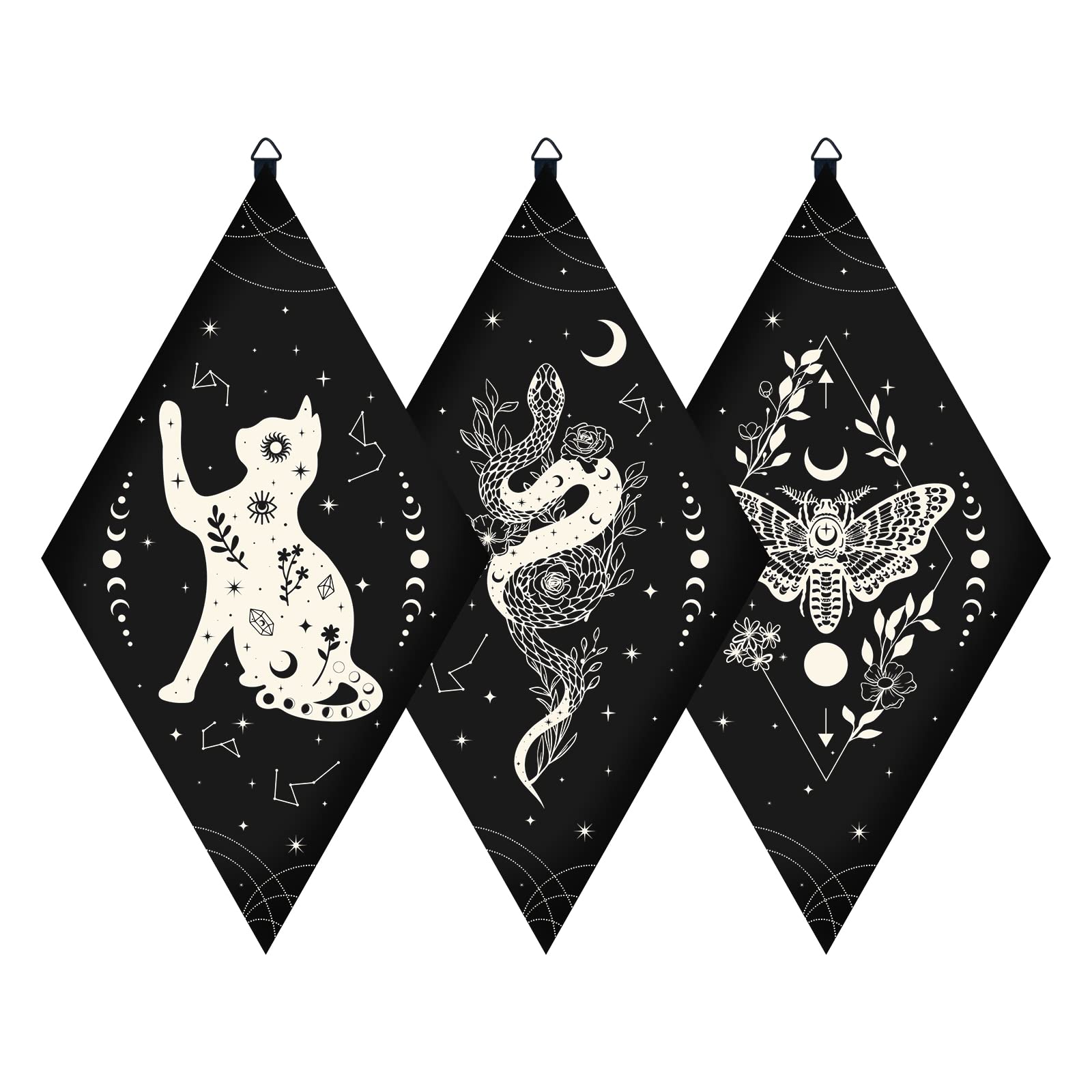 CRASPIRE Wooden Wall Decorations Boho 3pcs Black Wooden Pendulum Board Cats Snakes Moths Wall Hanging Ornament Rhombus Wall Art with Tarot Patterns for Witchcraft Wiccan Altar Supplies Home Gallery