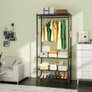 Ulif H1 Portable Closets, 4-Tier Freestanding Metal Garment Rack and Clothes Storage Wardrobe, Suitable for Bedroom, Apartment, Cloakroom, 25.6" W x 15.7" D x 72.8" H, Black