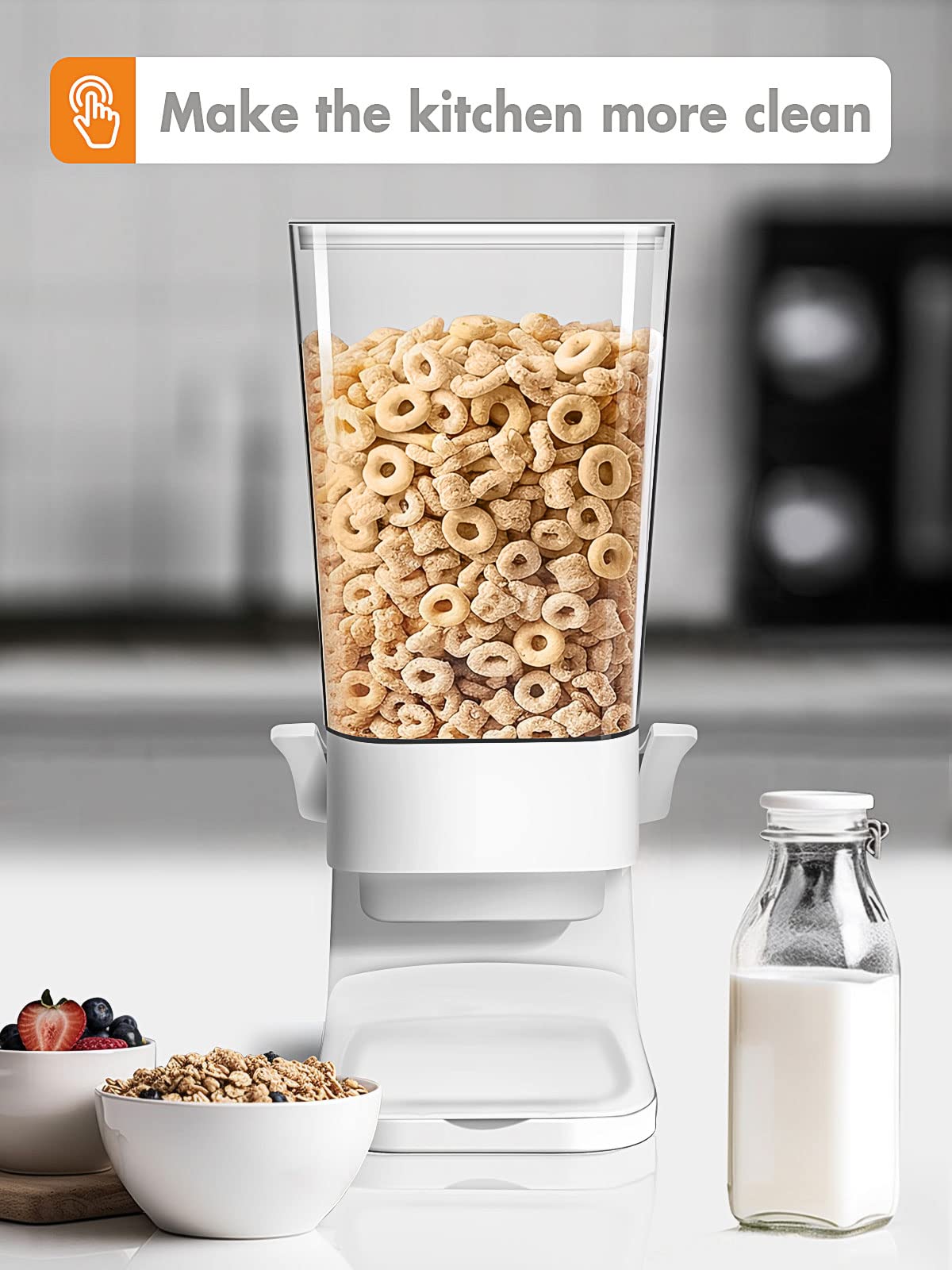 Conworld Cereal Dispenser, Cereal Containers Storage, Big Cereal Dispenser Countertop - Not Easy to Crush Food, Cereal Container For Pantry Organization And Storage (White, 2Pcs