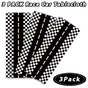 3pcs Race Car Birthday Party Supplies Two Fast Birthday Decorations Racing Checkered Flag Plastic Tablecloth Table Cover for Boys Two Fast Birthday Baby Shower Decor