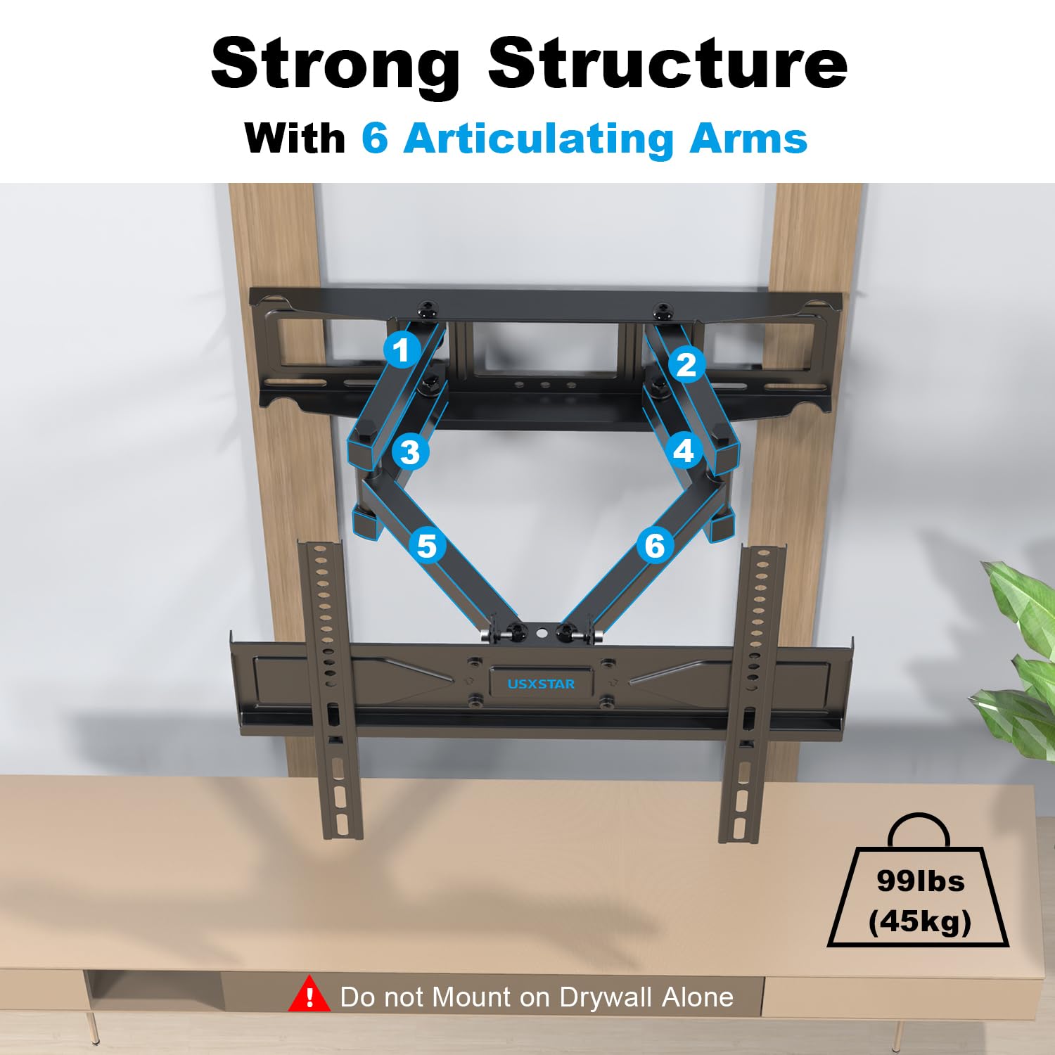 USX STAR UL Listed Full Motion TV Wall Mount Bracket for Most 32-70 inch TVs, Swivel Extend Tilting TV Mount, Max VESA 400x400mm, Holds up to 99 lbs & 16" Wood Studs with Hole Drilling Template