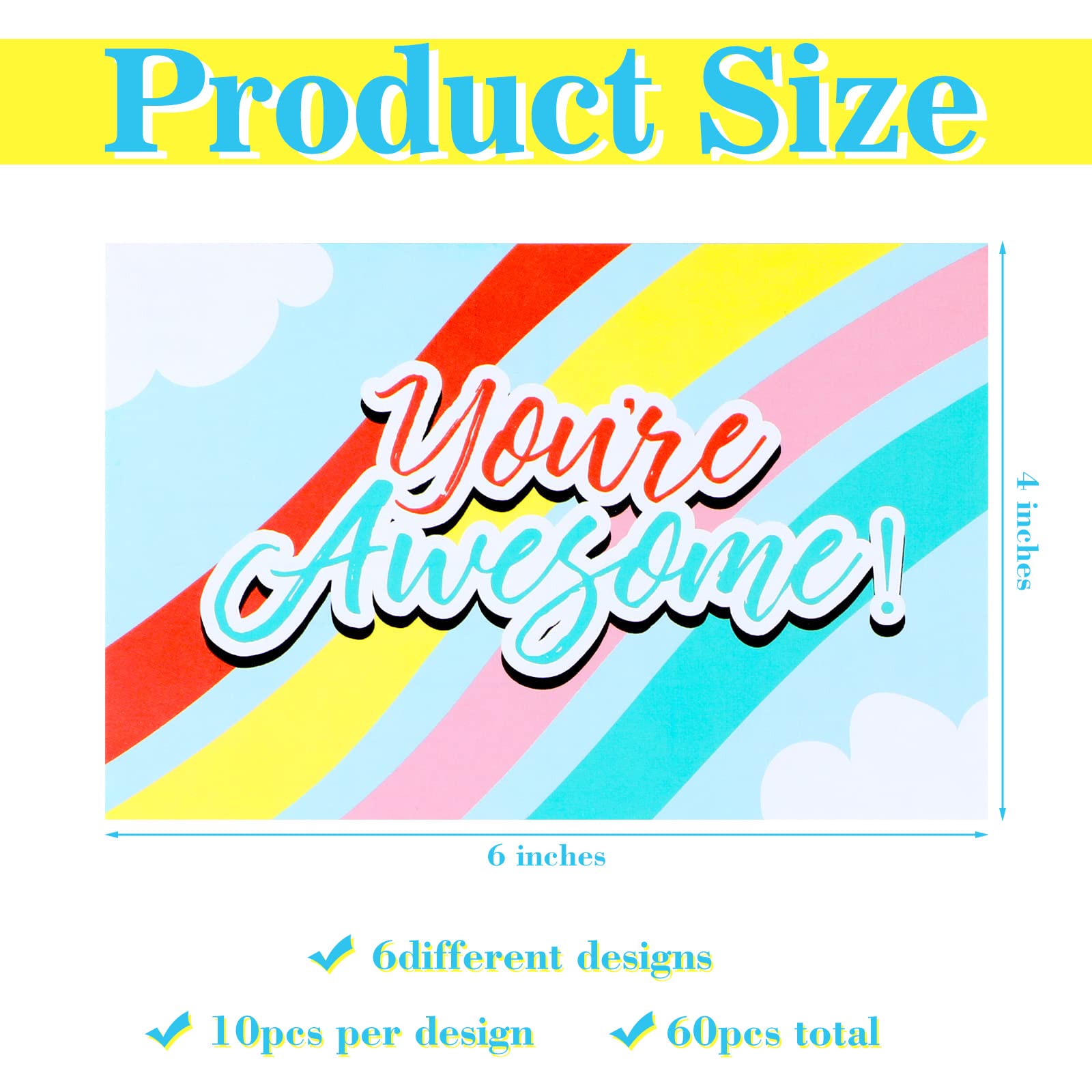 Teling 60 Pcs You are Awesome Cards Postcards 4 x 6 Inches You are Amazing Cards Thanks Employee Appreciation Postcards Certificates for Adults and Teacher Office Supplies