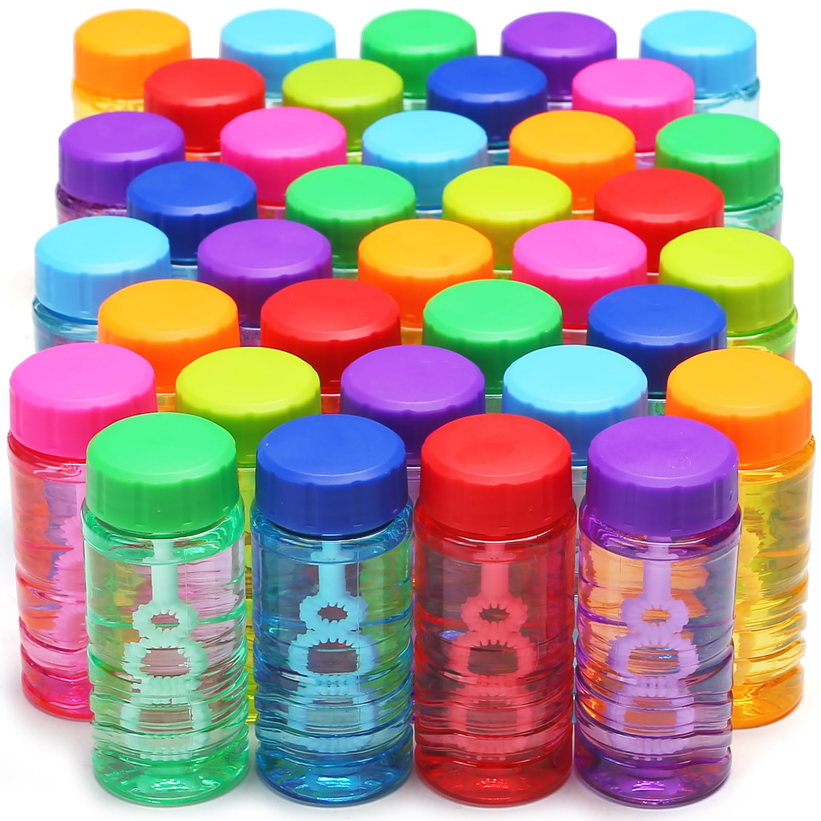 48 Pack Bubble Bottle with Wand Attached to the Cap (8 Colors), Bubbles Bulk Set for Kids Party Favors, Blower Bubbles Refill Toy for Toddler Summer Outside, Birthday Gift, Goody Bag Stuffers Supplies