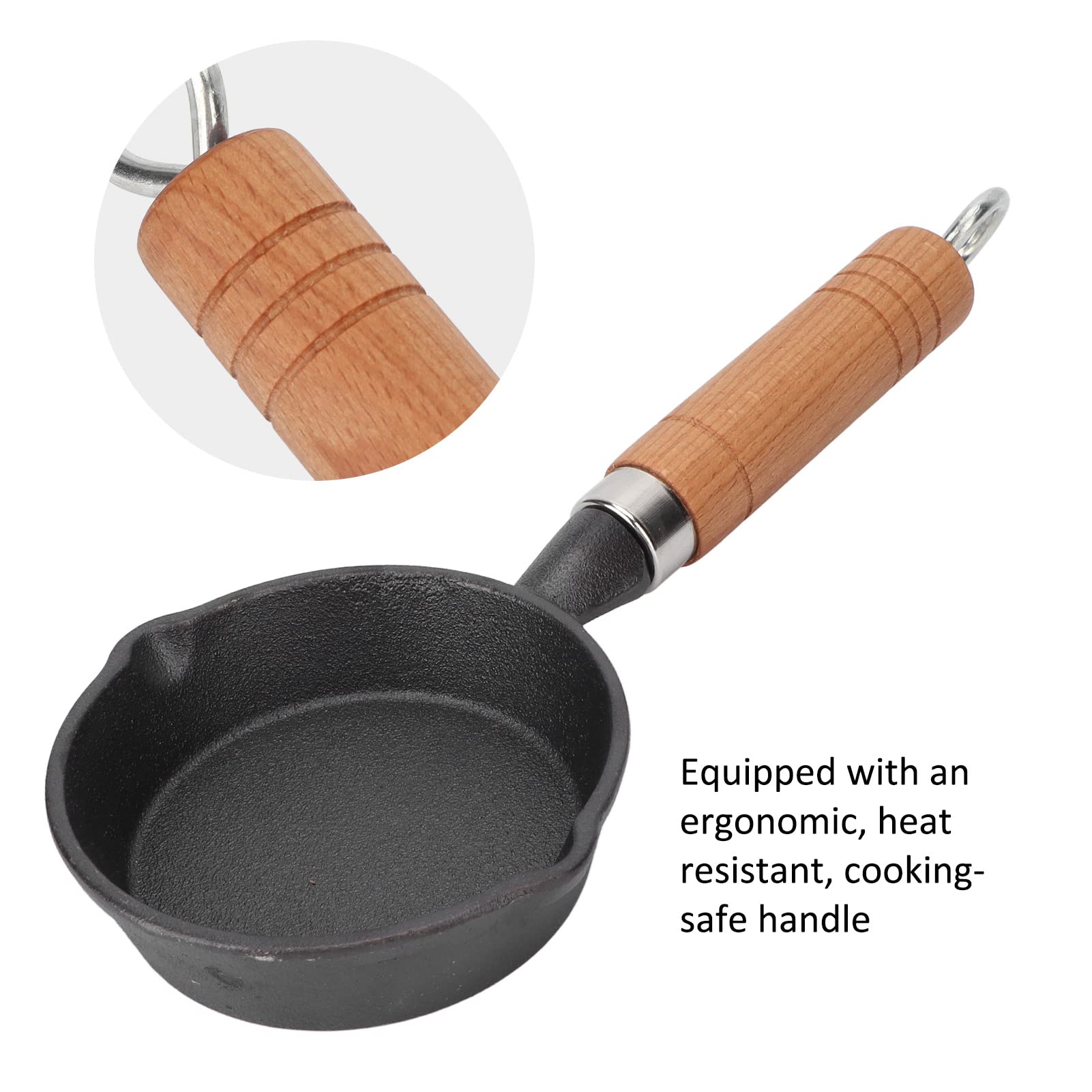 Frying Pan, Cast Iron Pot 10cm Wooden Handle Small Frying pan 10CM Casting Iron with Wood Handle Egg Dumpling Mini Fried Egg Skillet Mini Flat Bottomed Pancake Cookware Kitchen