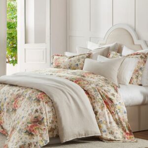 HiEnd Accents Floral Bedding Jardin Lyocell 3 Piece Queen Duvet Cover Set, Cottage Garden Botanical Rose Print Bed Set, Women Girls Soft Silky Flower Comforter Cover with Pillow Shams