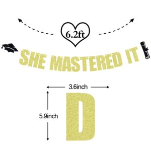 She Mastered It Banner, Masteres 2025 Banner, Girls Happy Master Degree Party Decorations 2025, Glittery Congrats Grad Decorations