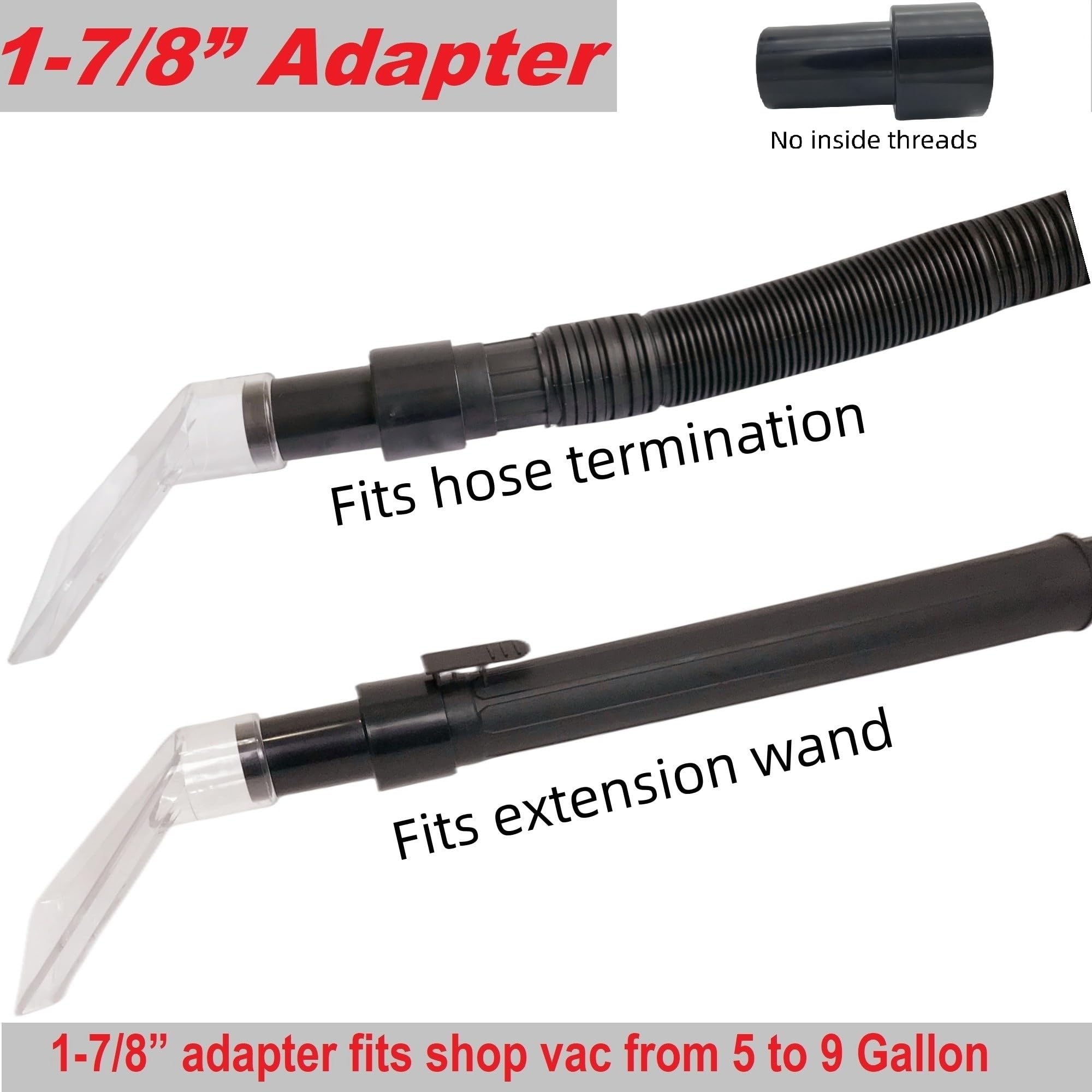 TunaMax Universal Work with All Shop Vacs Extractor Attachment with 1-1/4" & 1-7/8" & 2-1/2" Three Adapters for Upholstery & Carpet Cleaning & Auto Detailing, Large 7-1/2" Width Clear Head