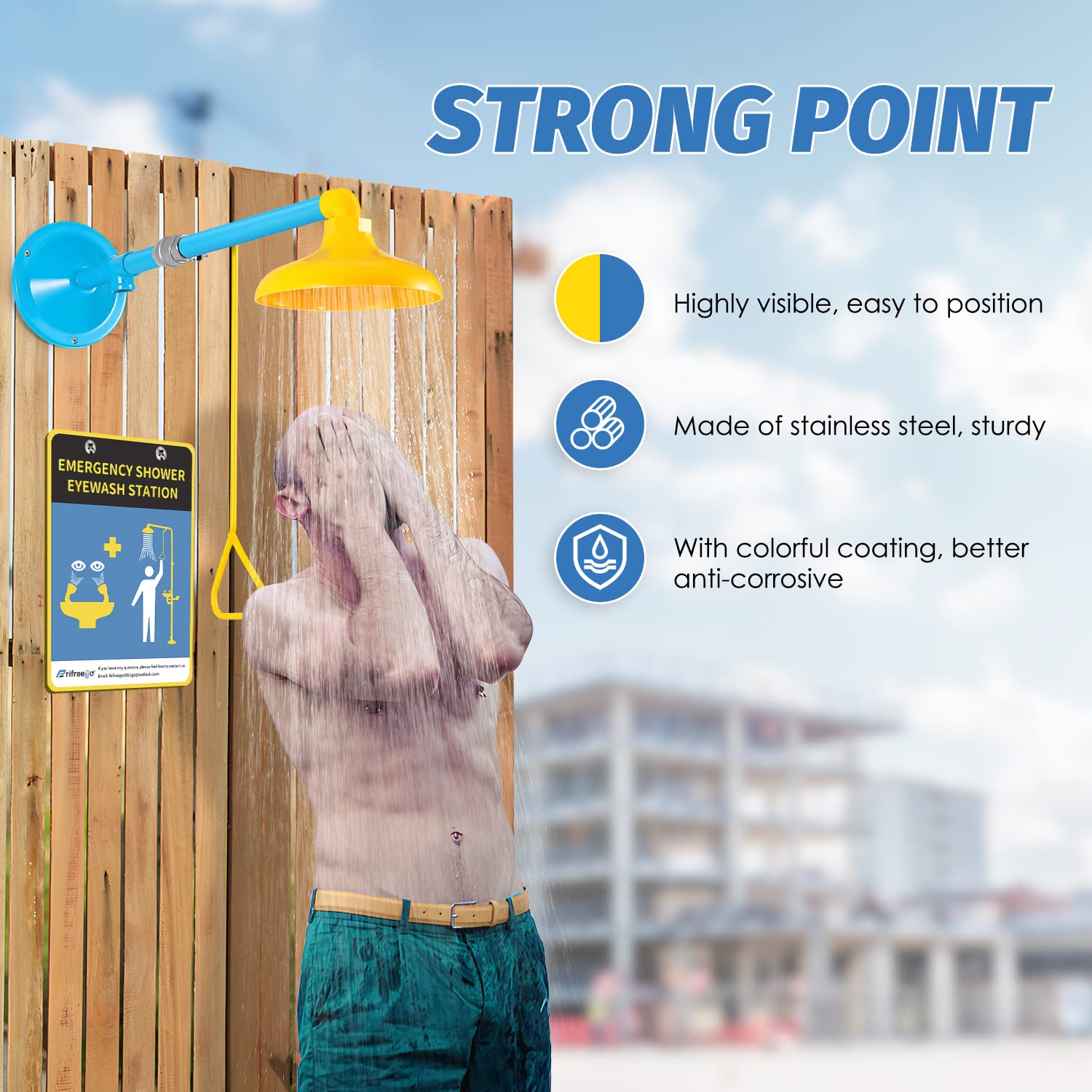 Frifreego Emergency Shower Station Outdoor Drench Shower Safety Shower, can Used with Eye Wash Station for Emergency Body Shower, Highly Visible Color for Emergency Use