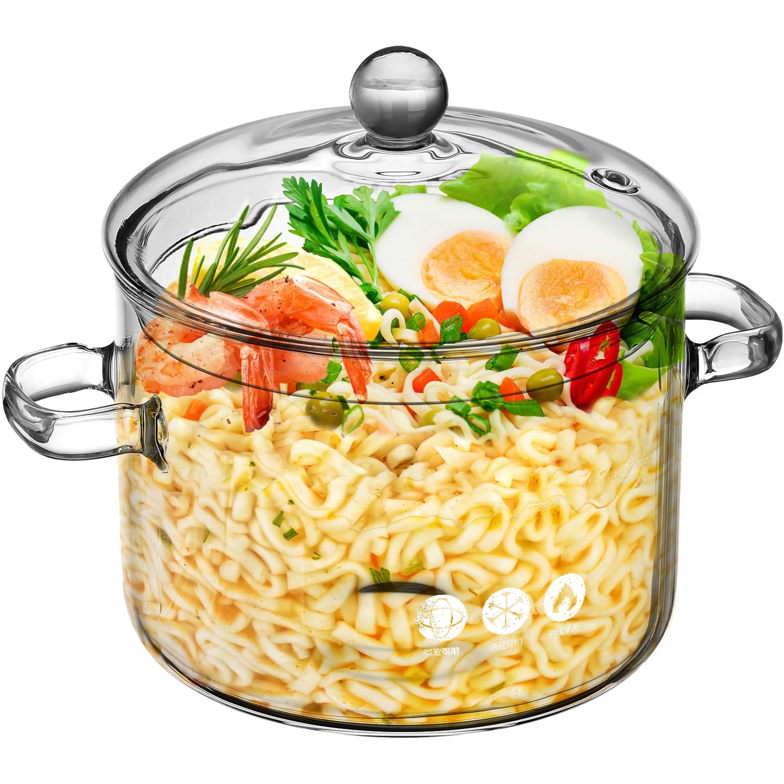 Pots Glass Cooking Pot, Clear Glass Pot Saucepan with Lid, Pot Stew Pot Double-Handle Cookware Microwave Stove Dishwasher Safe Pot for Milk Pasta Noodles Soup, 1350mL Oven