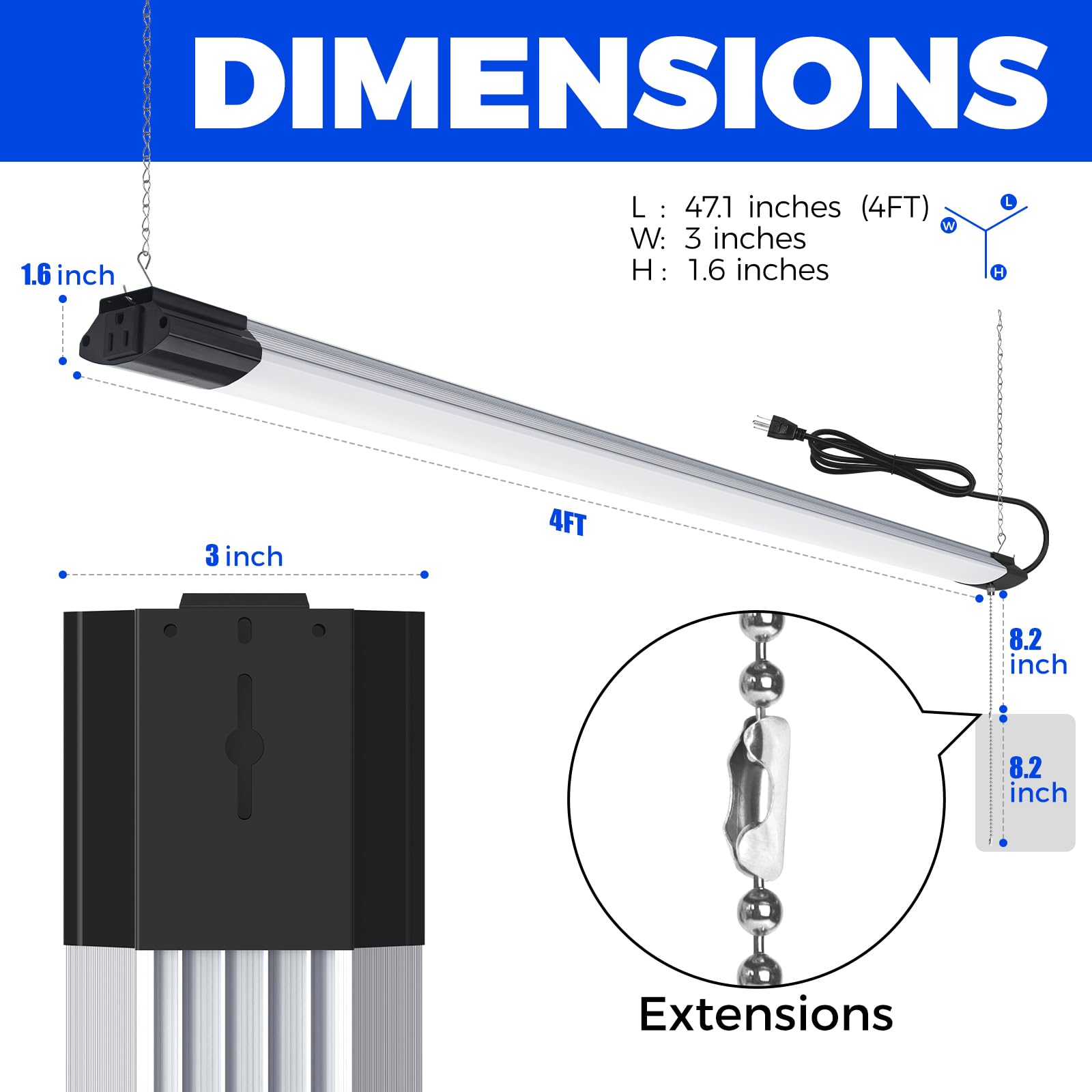 Barrina LED Shop Lights for Workshop 4FT, 84W, 10000LM, 5000K Linkable Light Fixture for Garage, Basement, Hanging or Flush Mount, ETL, 4 Packs