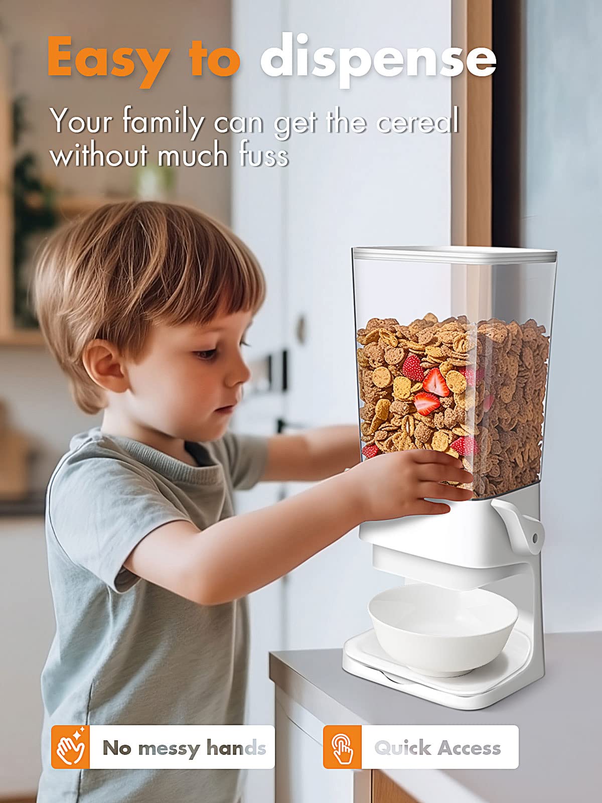 Conworld Cereal Dispenser, Cereal Containers Storage, Big Cereal Dispenser Countertop - Not Easy to Crush Food, Cereal Container For Pantry Organization And Storage (White, 2Pcs