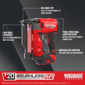 CRAFTSMAN V20 RP Pin Nailer, Nail Gun, 23GA, For 5/8-1-3/8 inch Pin Nails, Bare Tool Only (CMCN623B)