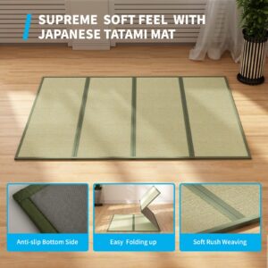 Mjkone Grass Futon Mattress with Natura Fragrance, Folding Floor Bed Suitable for Japanese and Pastoral Style, Cozy Tatami Grass Mat for Living Room-Twin