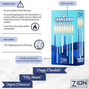 Hanukkah Menorah Candles Box of 44 Multi-Blue with Prayer Card - Spiral Style Quality Wax Chanukah Candles - Fits Most Menorahs – Enough for All 8 Nights - Bulk Hanukkah Candles by Zion Judaica