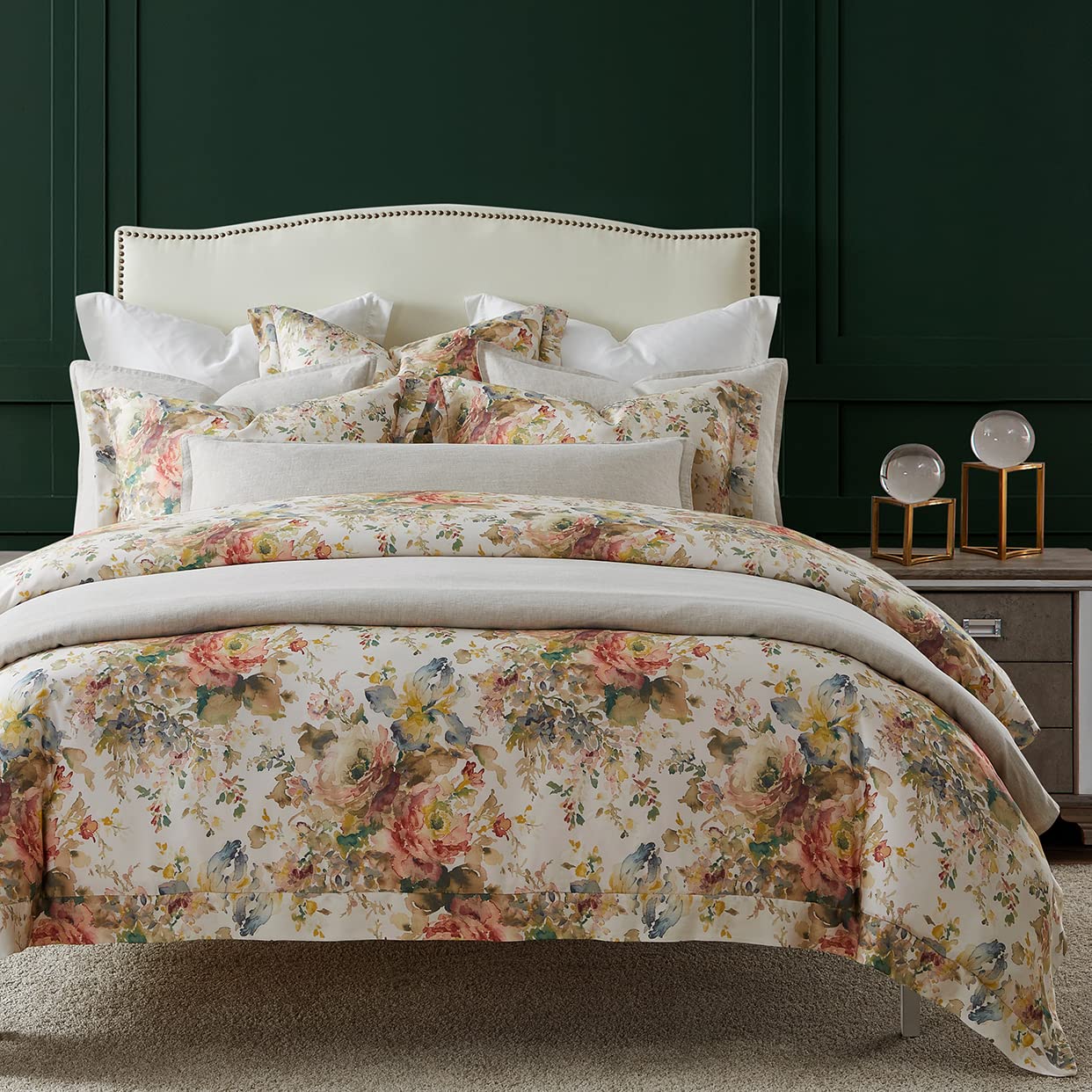 HiEnd Accents Floral Bedding Jardin Lyocell 3 Piece Queen Duvet Cover Set, Cottage Garden Botanical Rose Print Bed Set, Women Girls Soft Silky Flower Comforter Cover with Pillow Shams