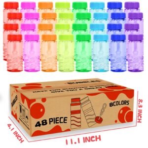 48 Pack Bubble Bottle with Wand Attached to the Cap (8 Colors), Bubbles Bulk Set for Kids Party Favors, Blower Bubbles Refill Toy for Toddler Summer Outside, Birthday Gift, Goody Bag Stuffers Supplies