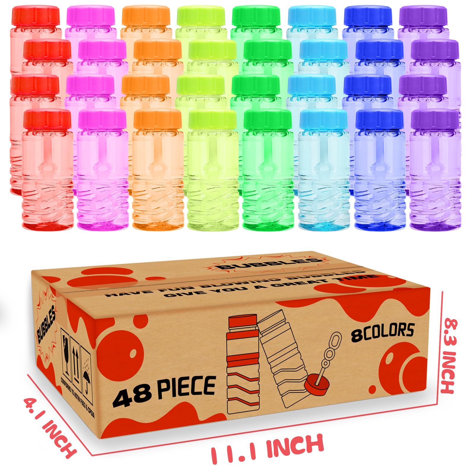 48 Pack Bubble Bottle with Wand Attached to the Cap (8 Colors), Bubbles Bulk Set for Kids Party Favors, Blower Bubbles Refill Toy for Toddler Summer Outside, Birthday Gift, Goody Bag Stuffers Supplies