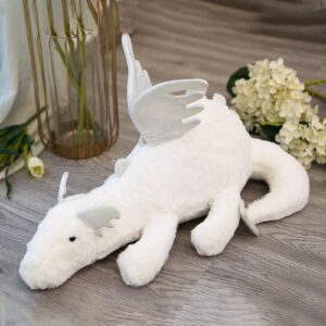 Muimray Snow Dragon Stuffed Animal, 24in Dragon Pterosaur Plush Toy with Tiny Wings, Lovely Pterosaur Doll Pillow, Dinosaur Stuffed Animal for Baby Kids (White, 24inch)