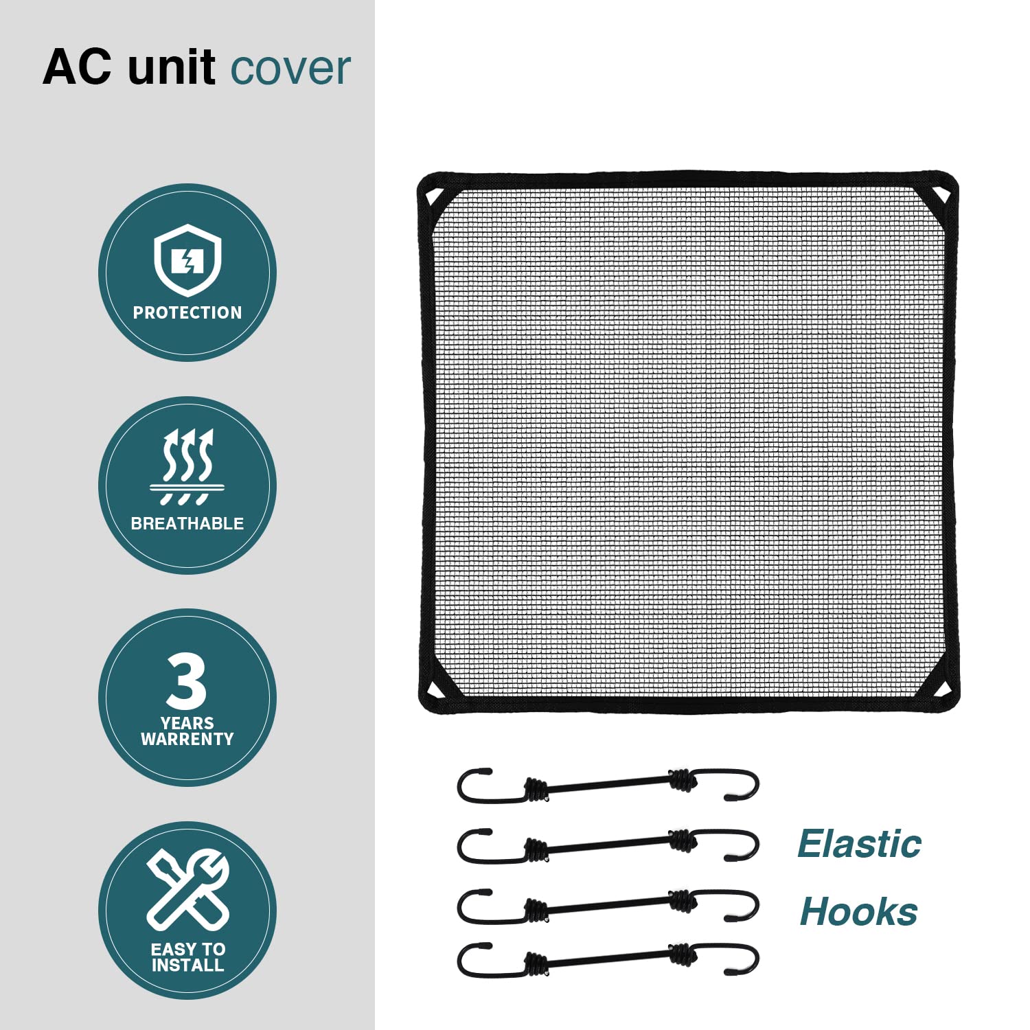 ECOOPTS 36"x36" Air Conditioner Cover AC Unit Top Mesh Cover for Outside Unit with Bungee Cords, Leaf Guard Mesh Air Conditioner Cover