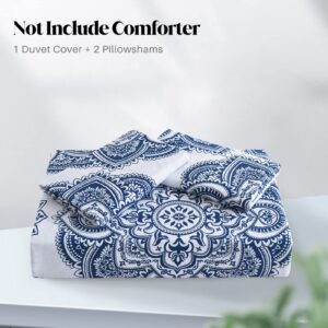 CozyQQ Cotton Duvet Cover King - 100% Cotton 400TC Winter Soft Royal Blue Floral Damask Paisley King Duvet Cover Set, 3 PCS King Duvet Cover with Zipper Closure (104x90, No Comforter)